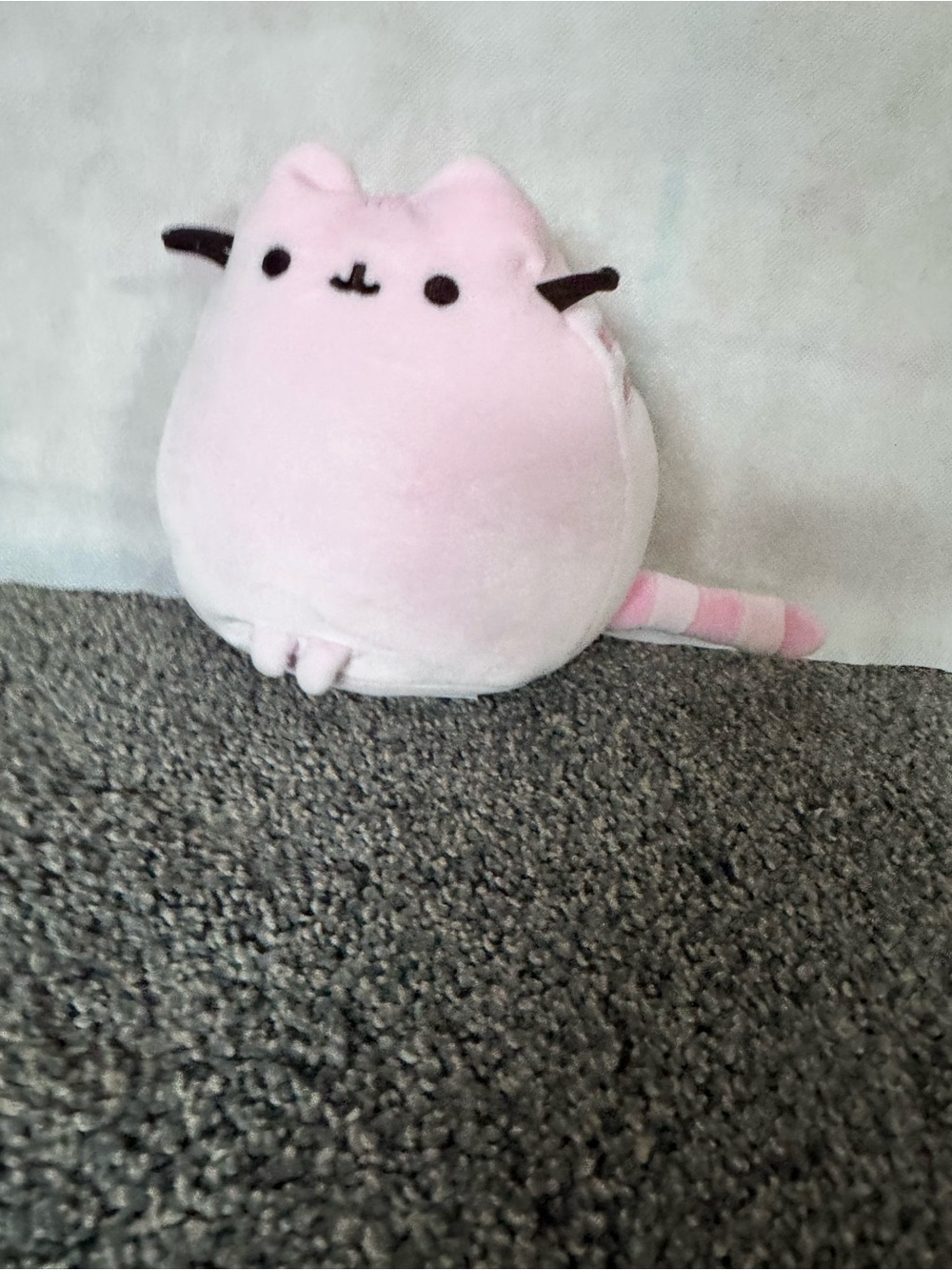 Pusheen Pink & White Plush Cat with Striped Tail